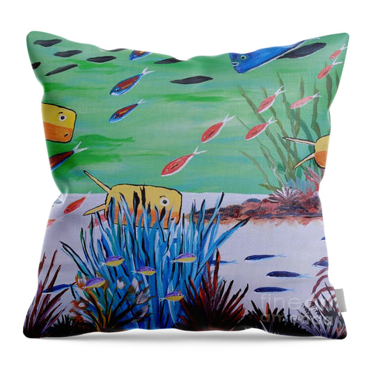 Colorful Fish in Vibrant Coral Reef - Throw Pillow