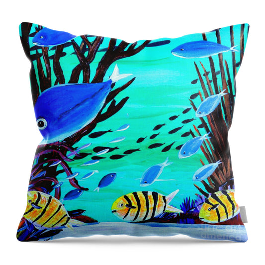 Colorful Fish in Vibrant Reef - Throw Pillow