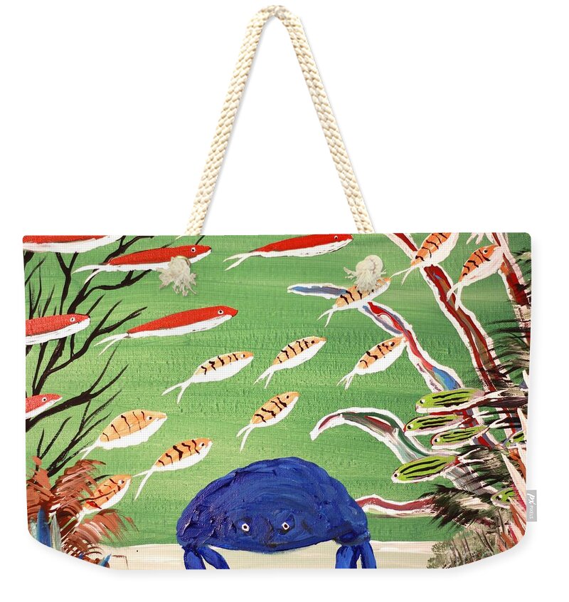 Colorful Underwater Scene with Blue Crab - Weekender Tote Bag
