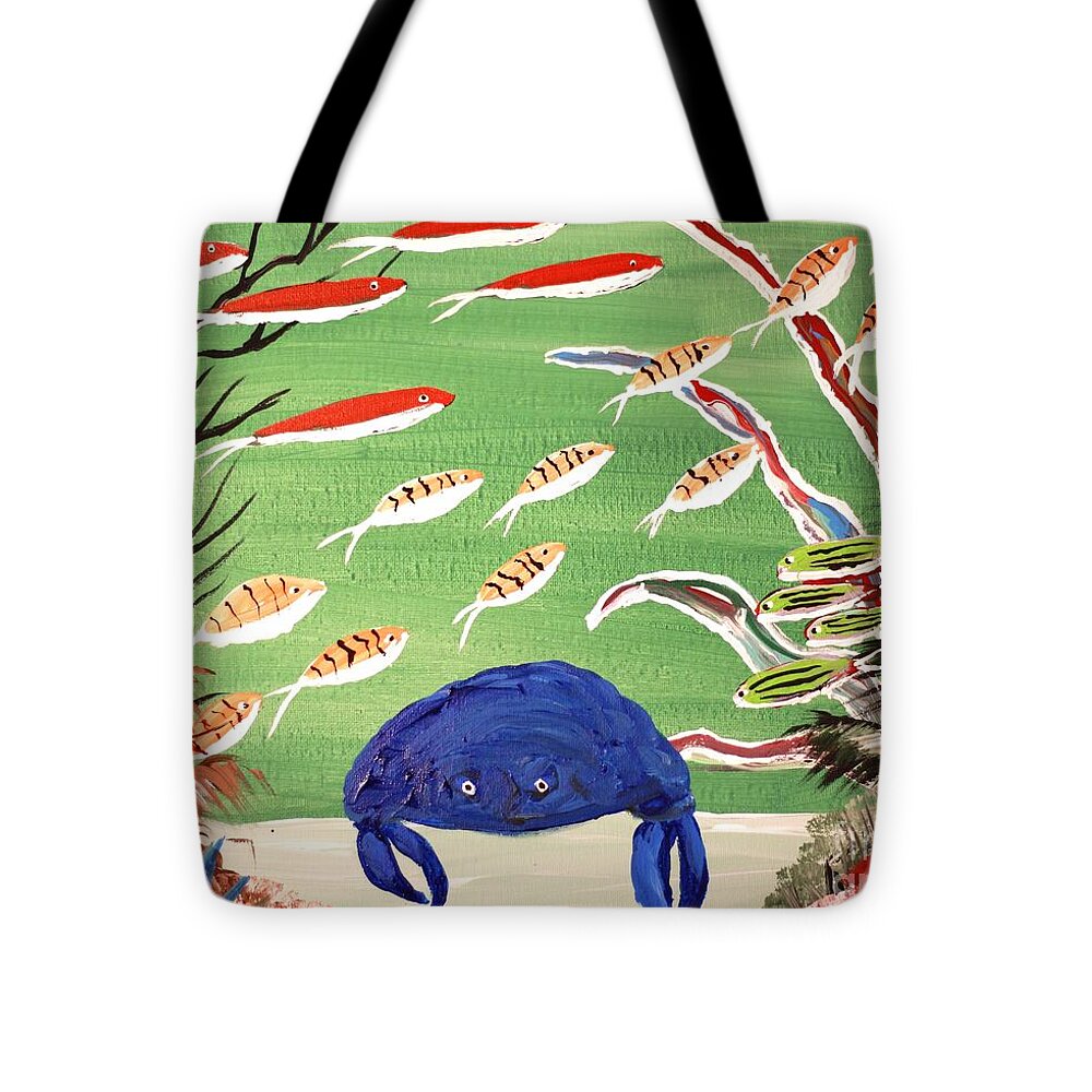 Colorful Underwater Scene with Blue Crab - Tote Bag