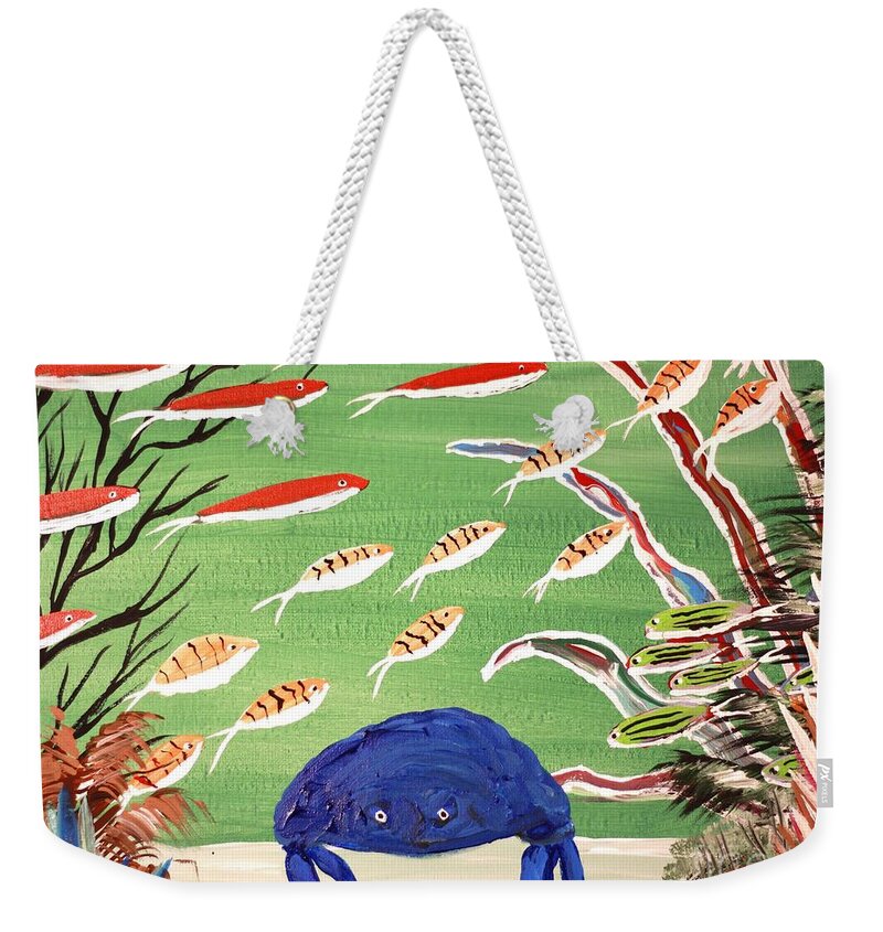 Colorful Underwater Scene with Blue Crab - Weekender Tote Bag