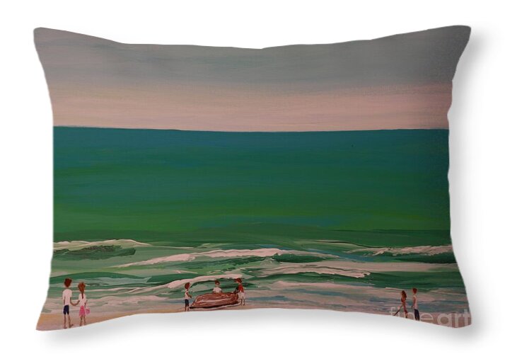 Family Day at the Beach - Throw Pillow