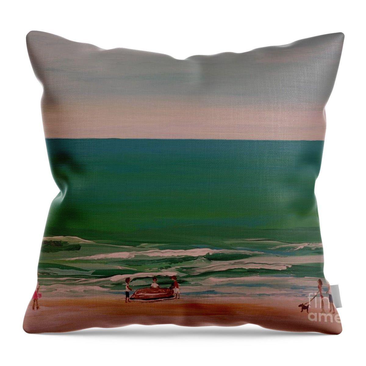 Family Day at the Beach - Throw Pillow