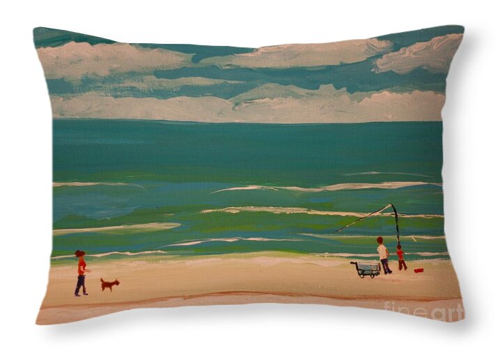 Family Fun at the Seaside - Throw Pillow