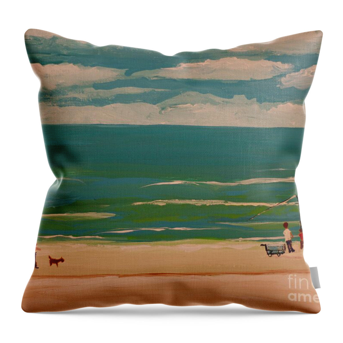 Family Fun at the Seaside - Throw Pillow