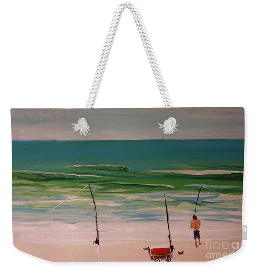 Fishing on a Tranquil Beach - Weekender Tote Bag