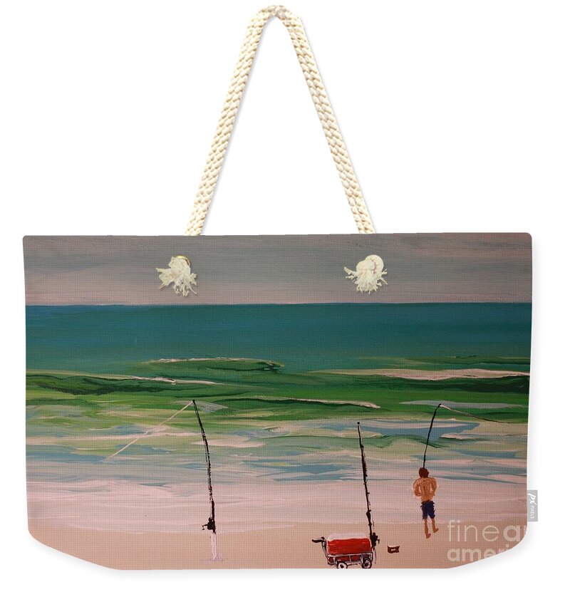 Fishing on a Tranquil Beach - Weekender Tote Bag