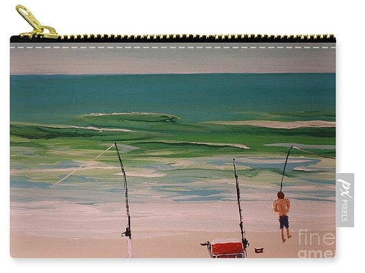 Fishing on a Tranquil Beach - Zip Pouch