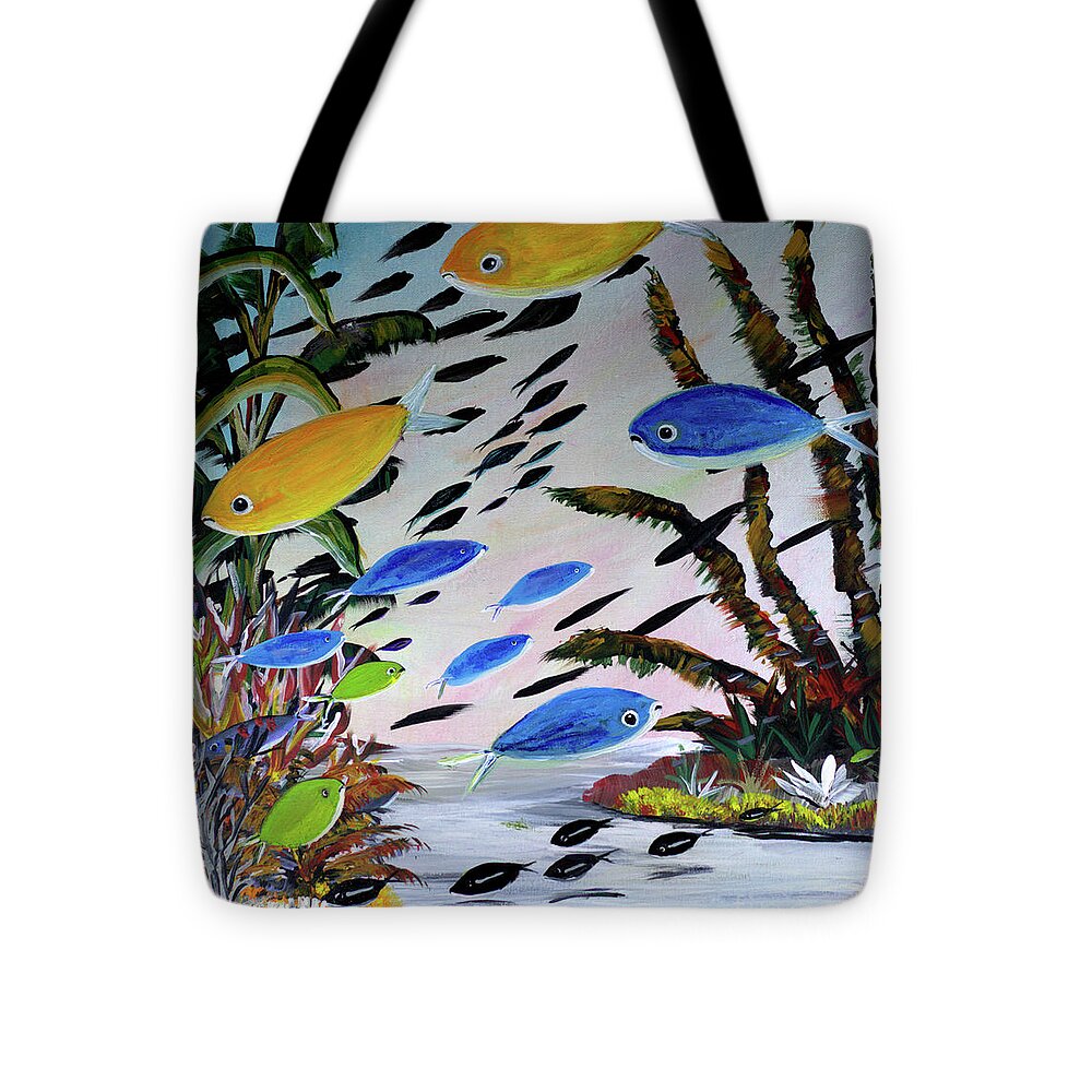 Gold Blue Green Black Fish - Tote Bag