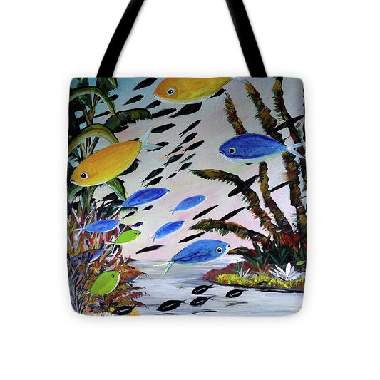 Gold Blue Green Black Fish - Tote Bag