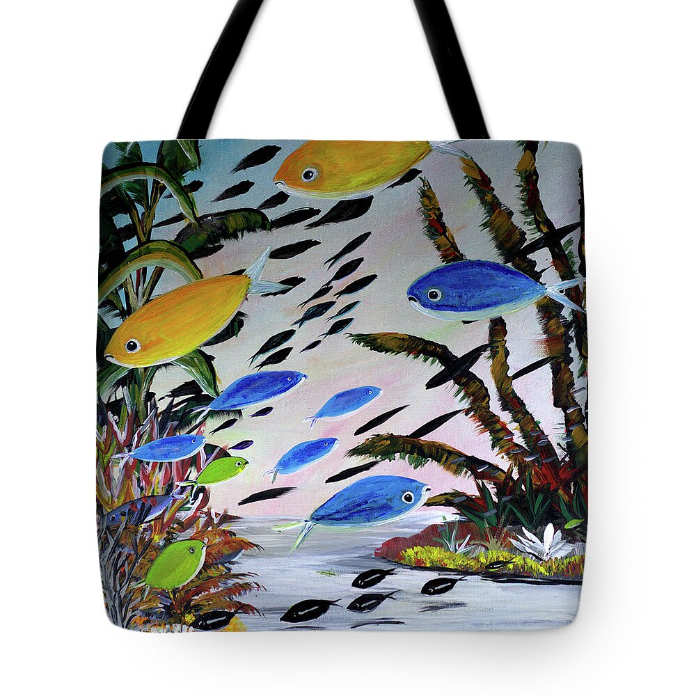 Gold Blue Green Black Fish - Tote Bag