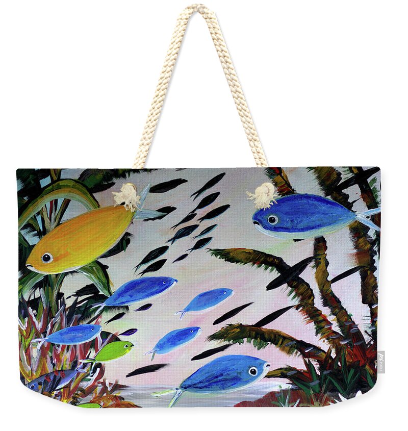 Gold Blue Green Black Fish - Weekender Tote Bag