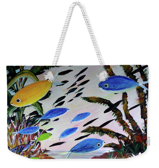 Gold Blue Green Black Fish - Weekender Tote Bag