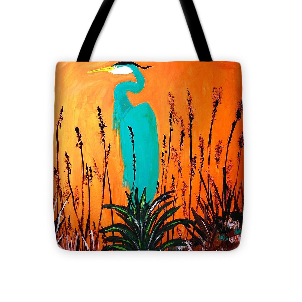 Heron Against an Orange Sky - Tote Bag
