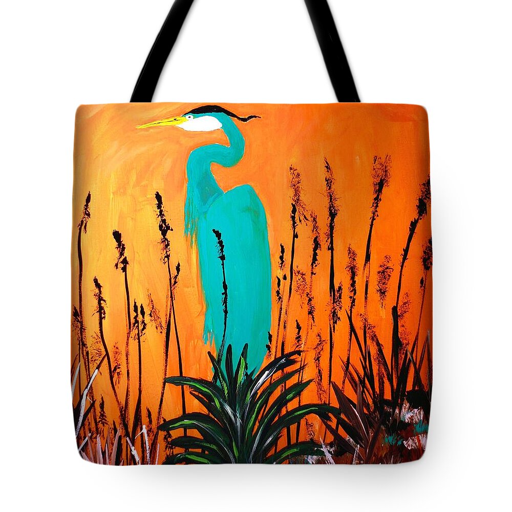 Heron Against an Orange Sky - Tote Bag
