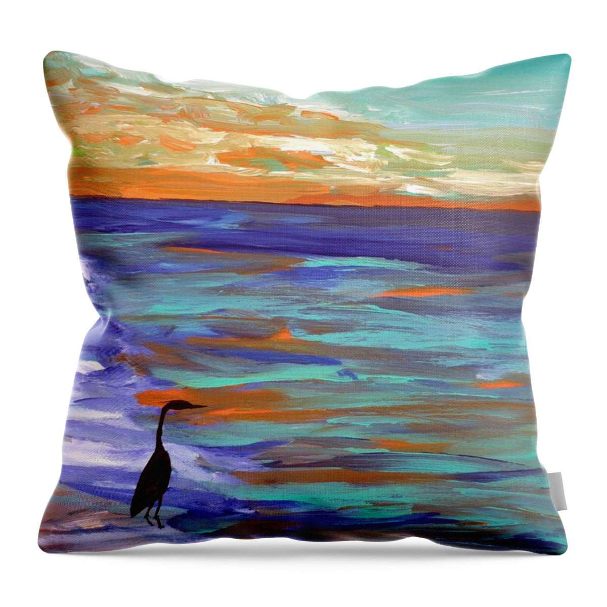 Heron at Sunset by the Sea - Throw Pillow
