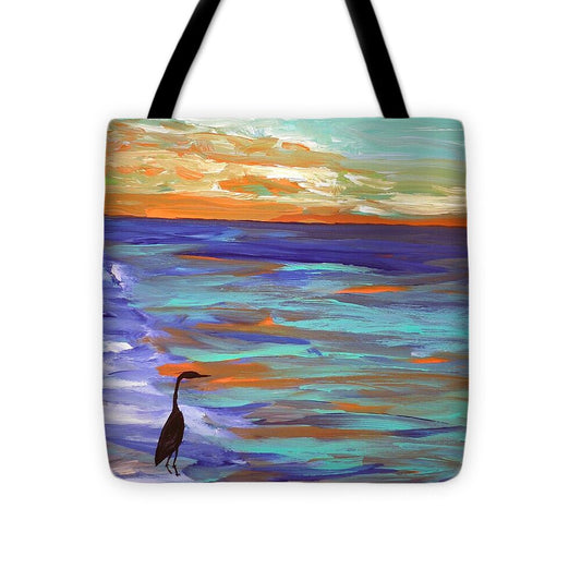 Heron at Sunset by the Sea - Tote Bag