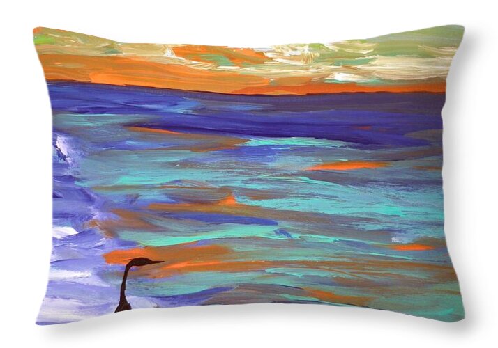 Heron at Sunset by the Sea - Throw Pillow