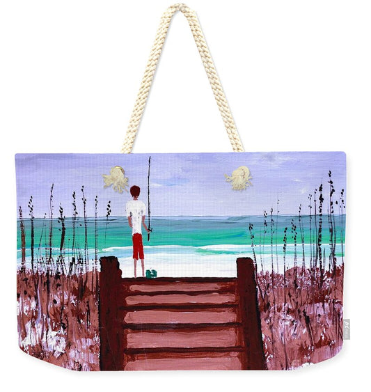 Man Fishing by the Seashore - Weekender Tote Bag