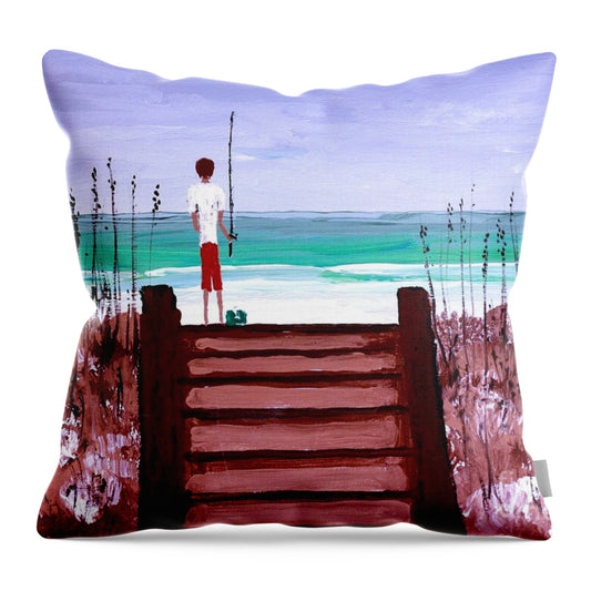 Man Fishing by the Seashore - Throw Pillow