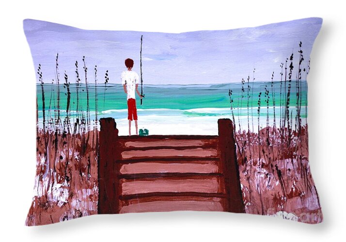 Man Fishing by the Seashore - Throw Pillow