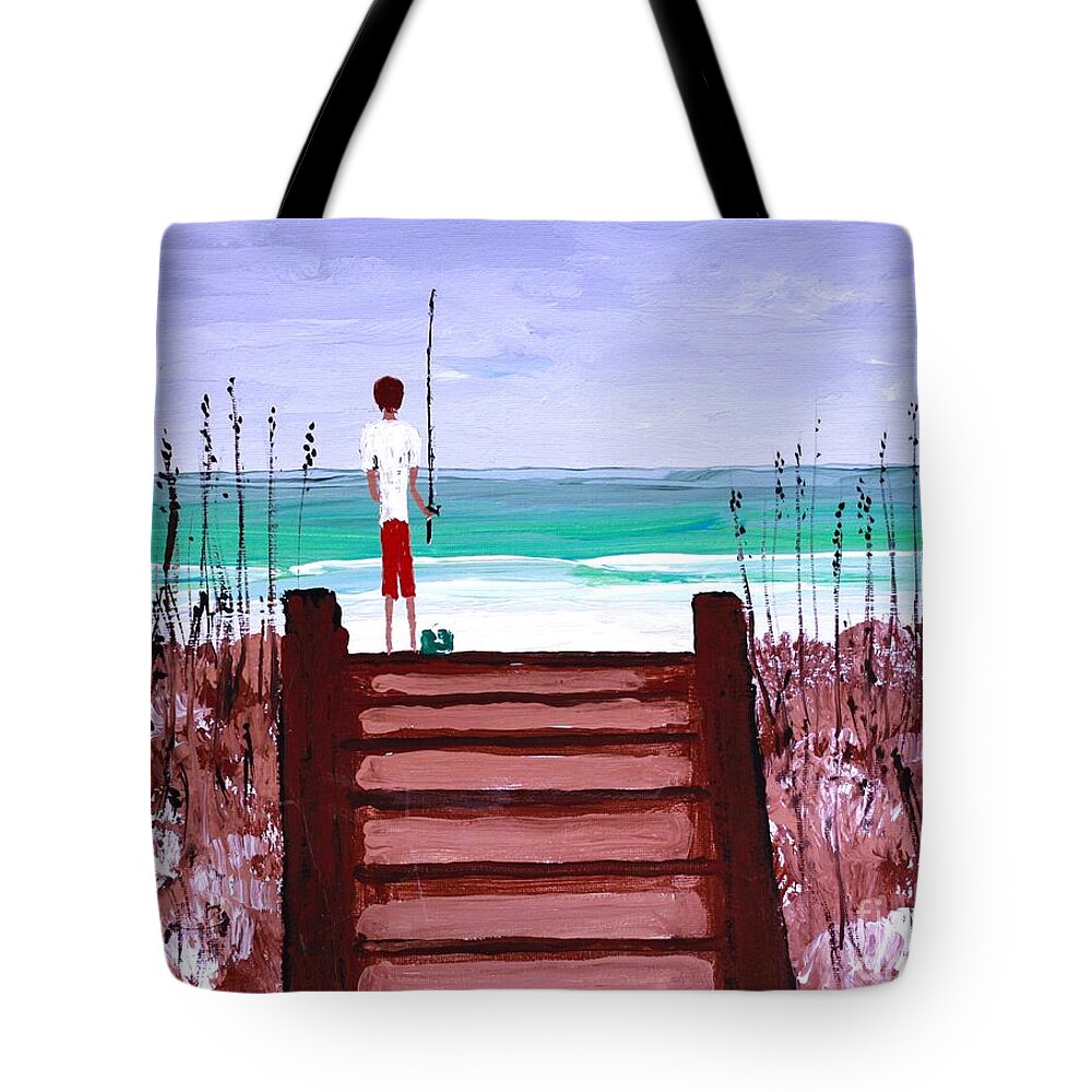Man Fishing by the Seashore - Tote Bag