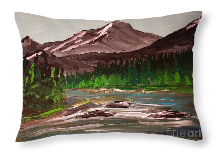 Mountain Landscape with River - Throw Pillow