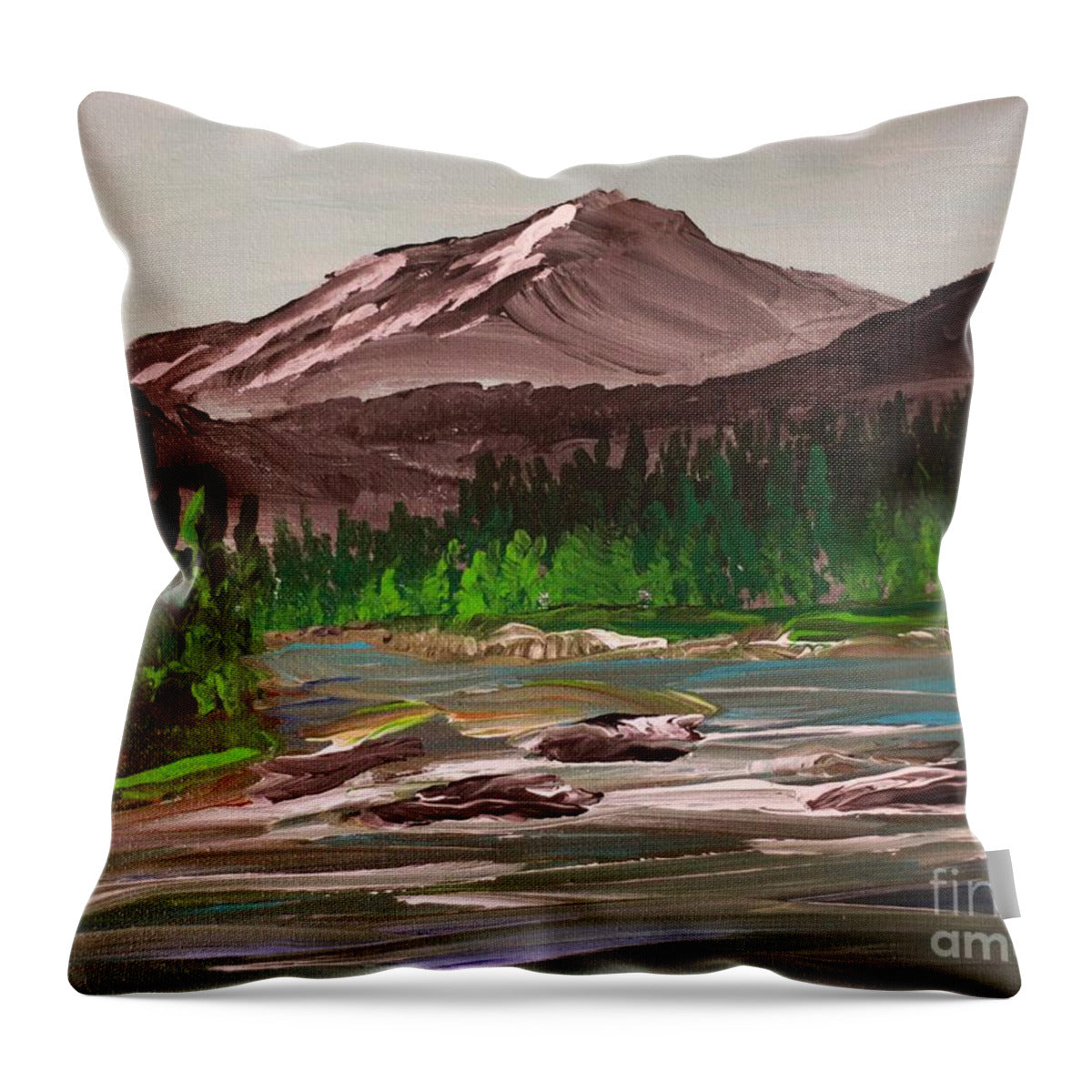 Mountain Landscape with River - Throw Pillow