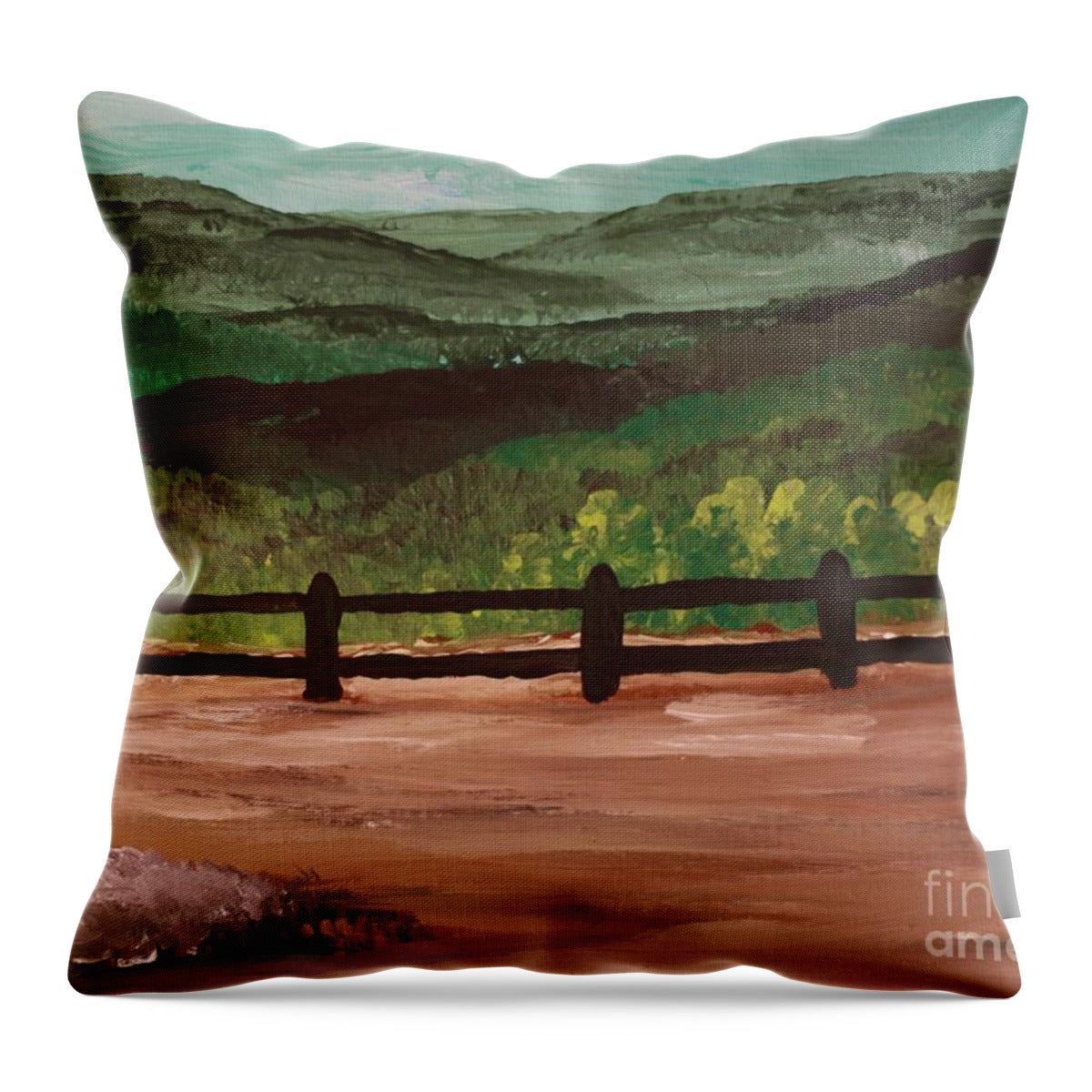 Mountain View Beyond the Fence - Throw Pillow