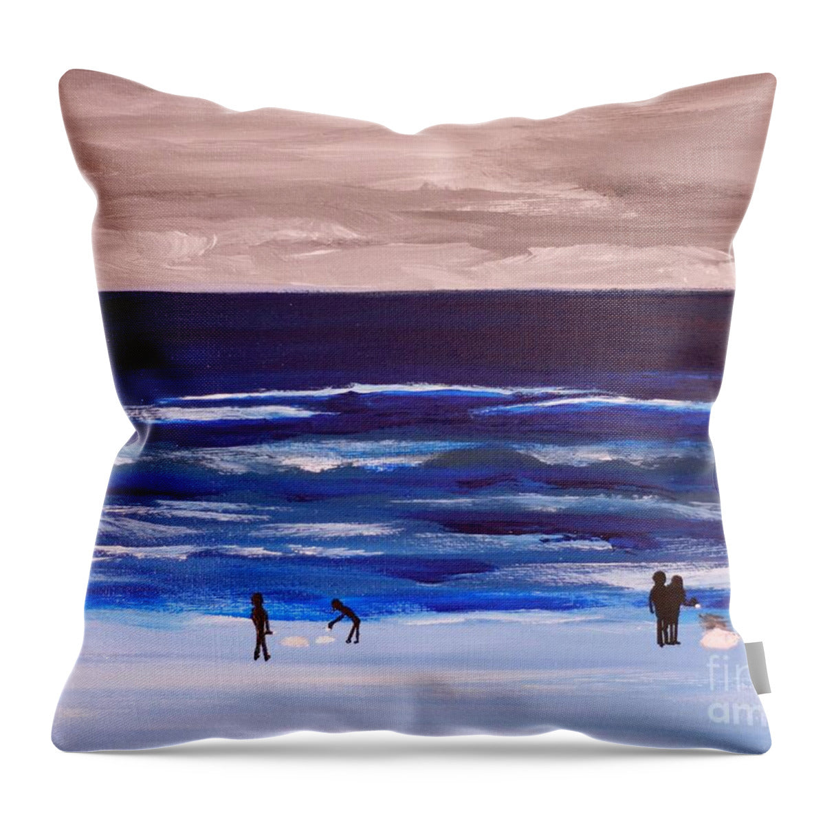 Night Crabbing on the Beach - Throw Pillow