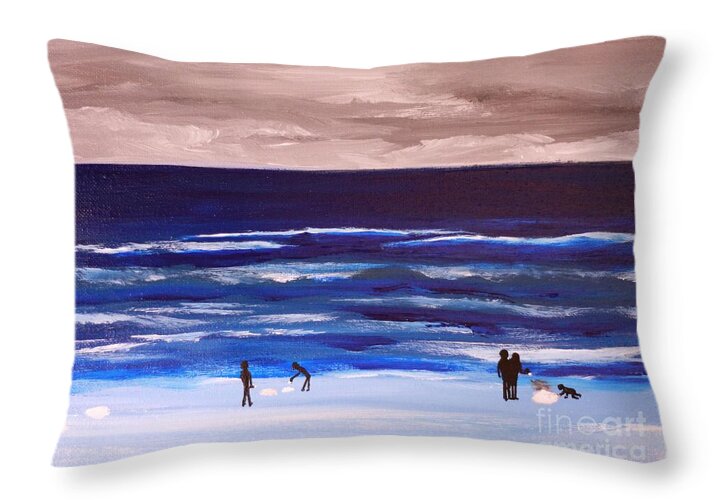 Night Crabbing on the Beach - Throw Pillow