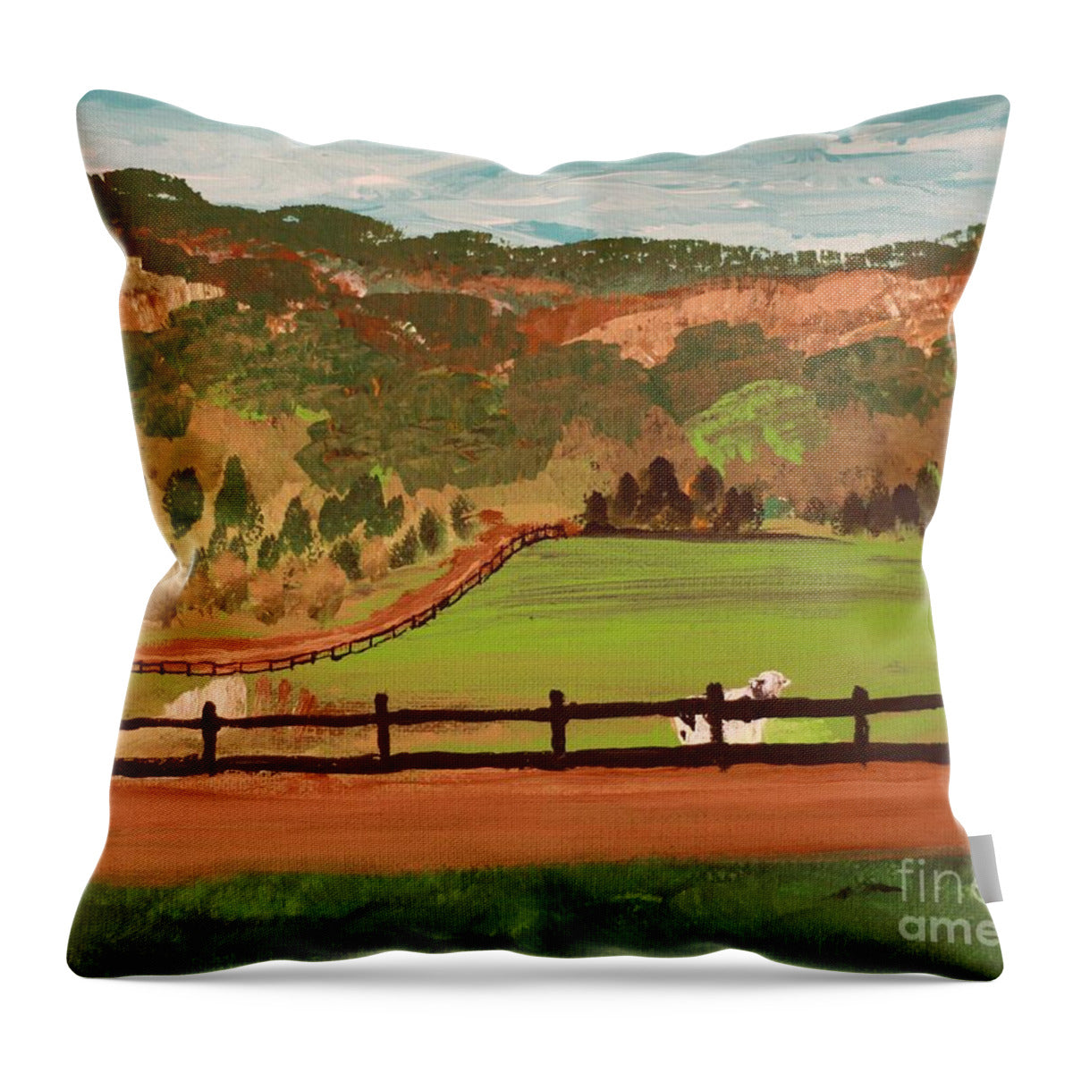 Pastoral Landscape with Wooden Fence - Throw Pillow
