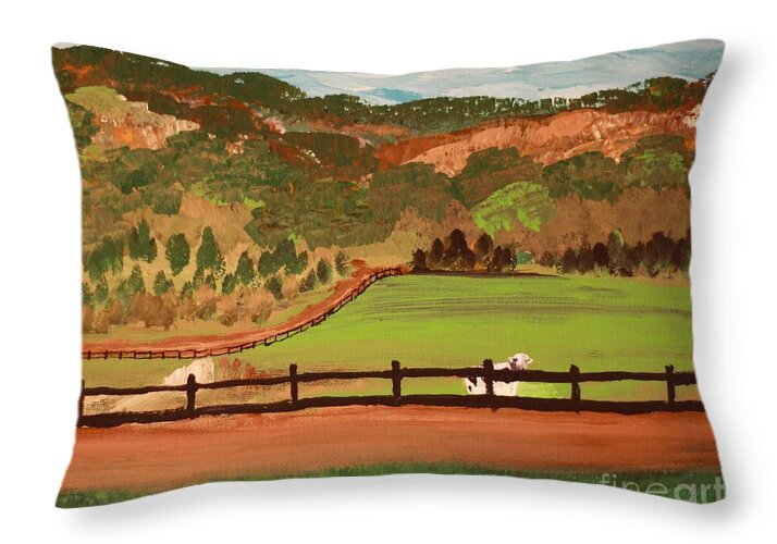Pastoral Landscape with Wooden Fence - Throw Pillow