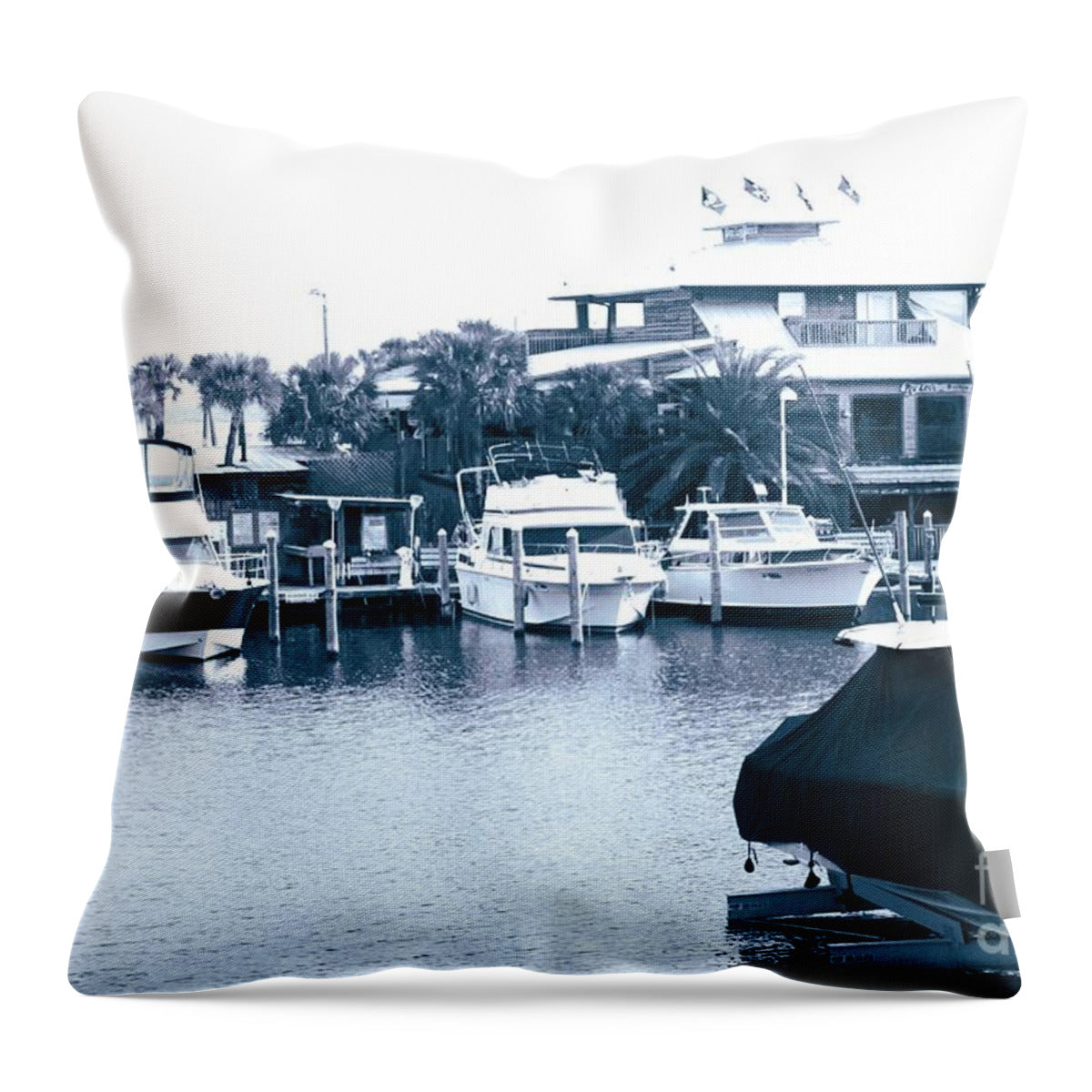 Peg Leg Pete's Marina with Docked Boats - Throw Pillow