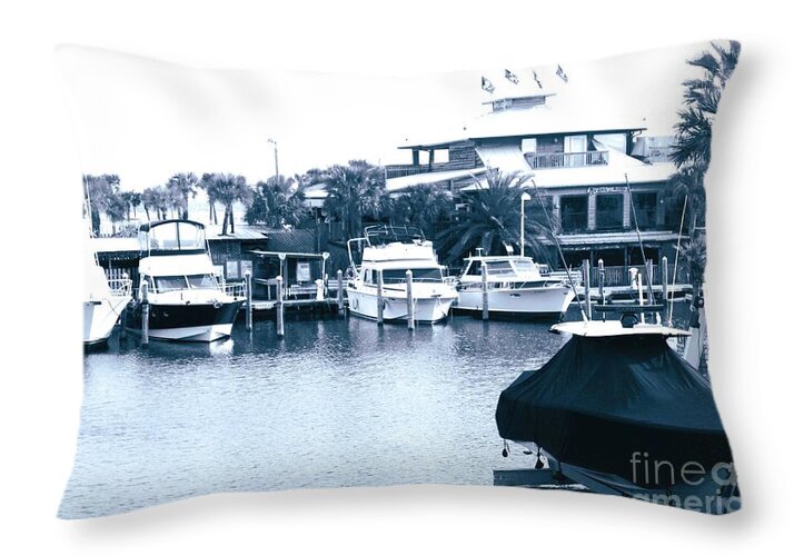 Peg Leg Pete's Marina with Docked Boats - Throw Pillow