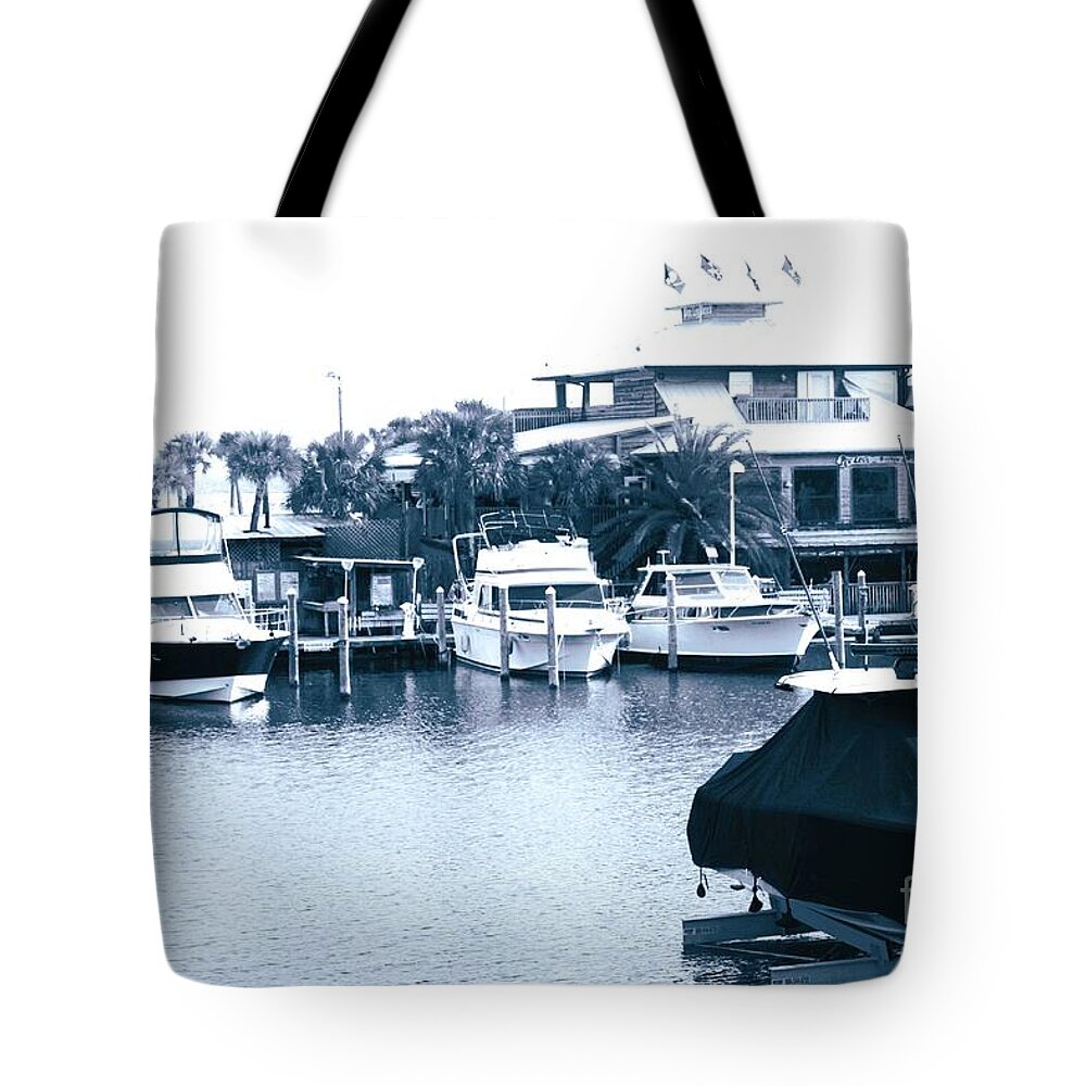 Peg Leg Pete's Marina with Docked Boats - Tote Bag