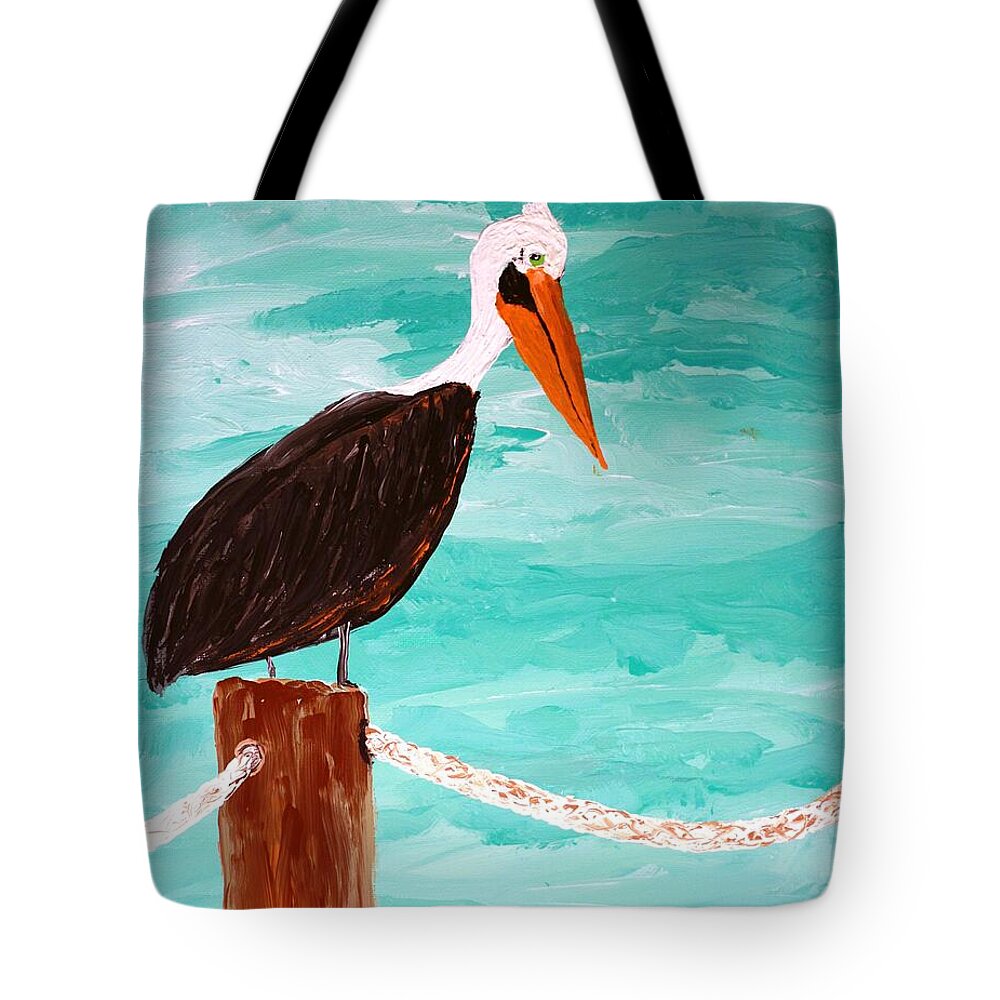 Pelican on a Dock Post - Tote Bag
