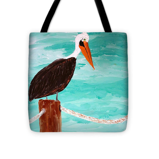 Pelican on a Dock Post - Tote Bag