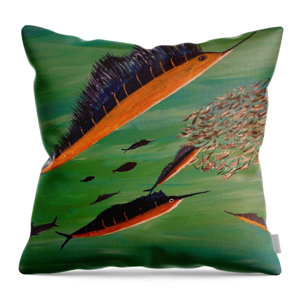 Sailfish Swimming Amongst Fish - Throw Pillow