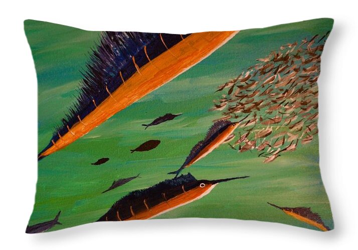 Sailfish Swimming Amongst Fish - Throw Pillow
