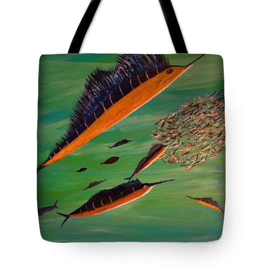 Sailfish Swimming Amongst Fish - Tote Bag