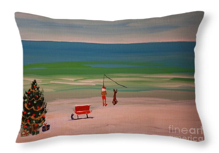 Santa Fishing by the Sea - Throw Pillow