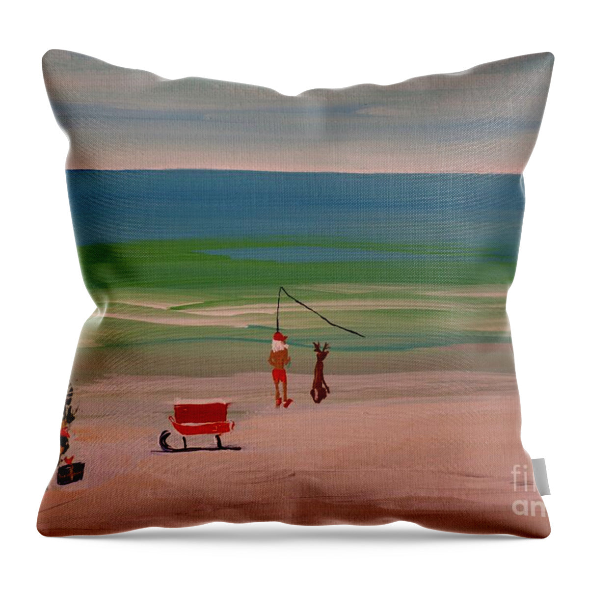 Santa Fishing by the Sea - Throw Pillow