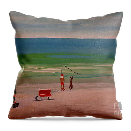Santa Fishing by the Sea - Throw Pillow