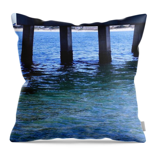 Seaside Pier and Rippled Water - Throw Pillow