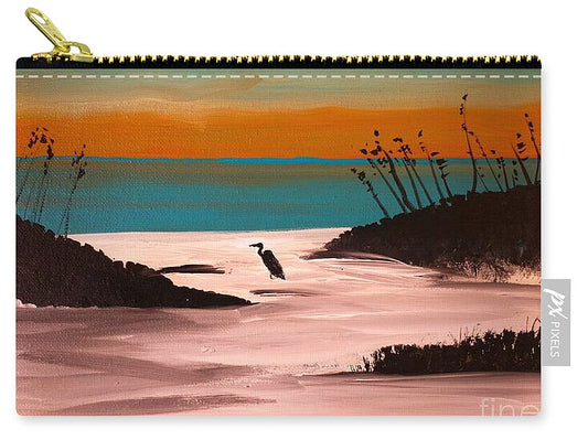 Seaside Sunset with Bird Silhouette - Zip Pouch