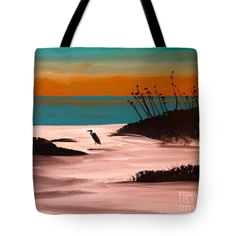 Seaside Sunset with Bird Silhouette - Tote Bag