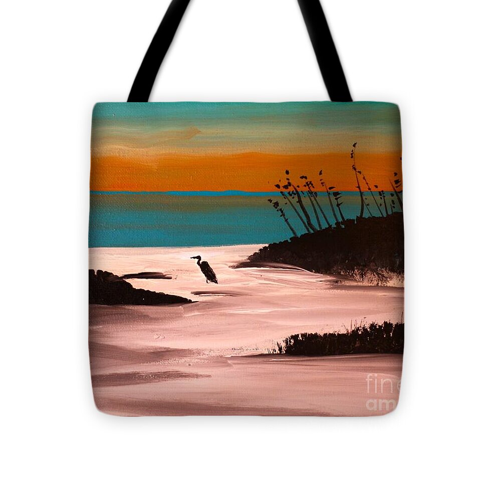 Seaside Sunset with Bird Silhouette - Tote Bag