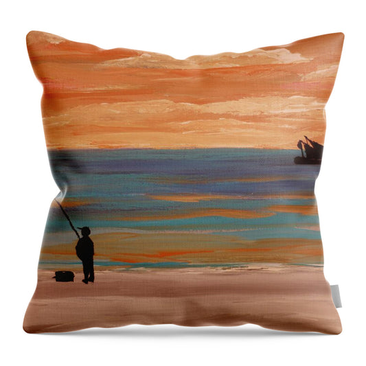 Serene Sunset by the Shore - Throw Pillow
