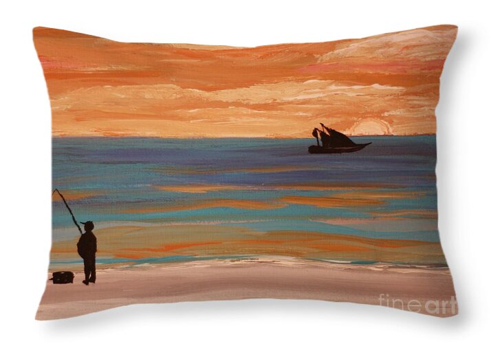 Serene Sunset by the Shore - Throw Pillow